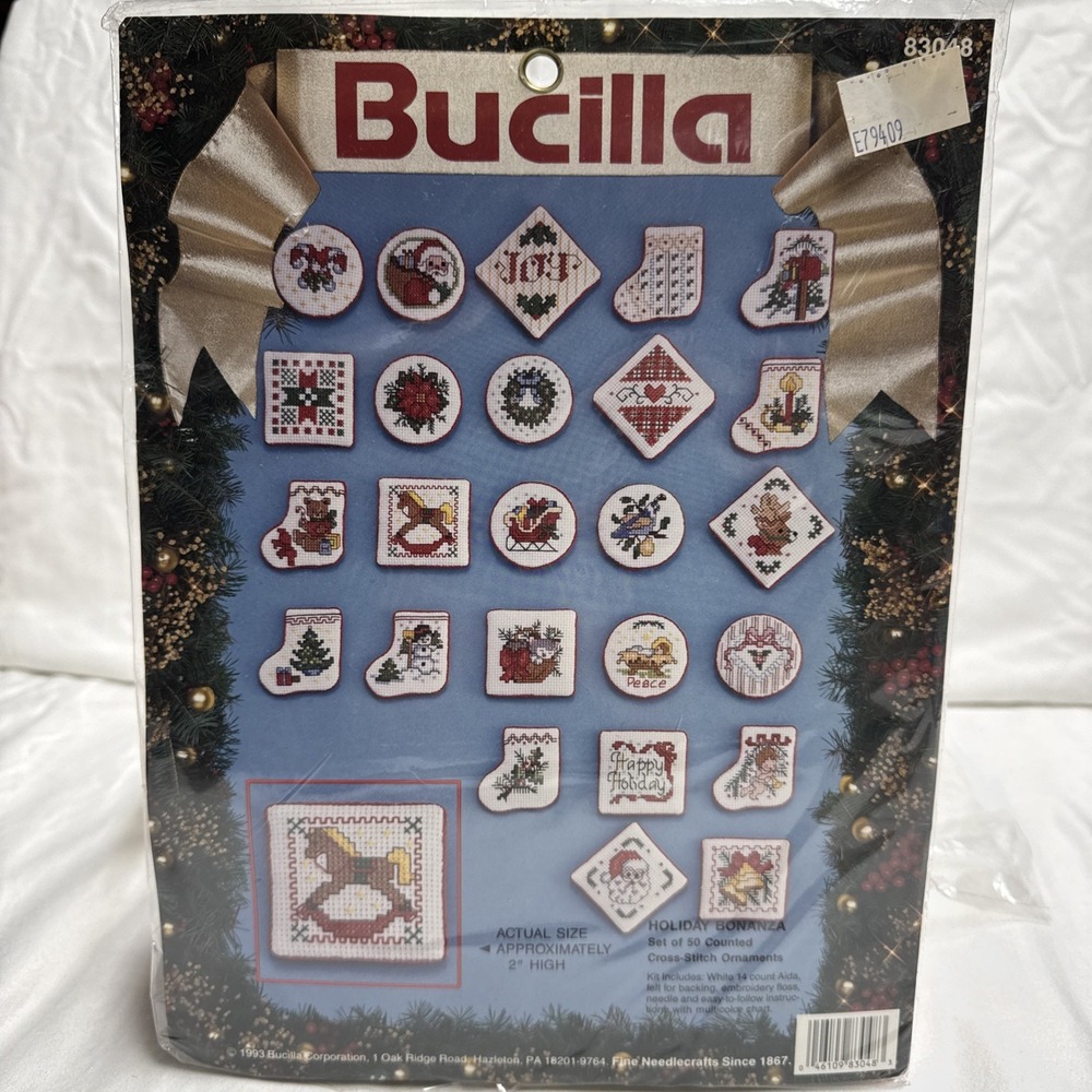 Bucilla Holiday Bonanza Christmas Ornament Cross Stitch Makes 50 Vintage 1993